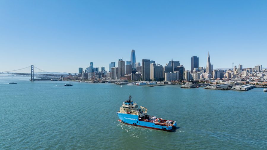 Our vessels, tenders and traders, cruising below the Golden Gate Bridge, entering San Francisco Bay.
